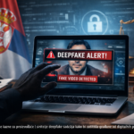 Digitalna ilustracija koja prikazuje problem deepfake prevara i pravnu zaštitu u Srbiji 2025.