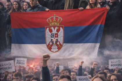 Studenti sa srpskom zastavom i porukom Raspiši pobedu tokom političke akcije u Beogradu