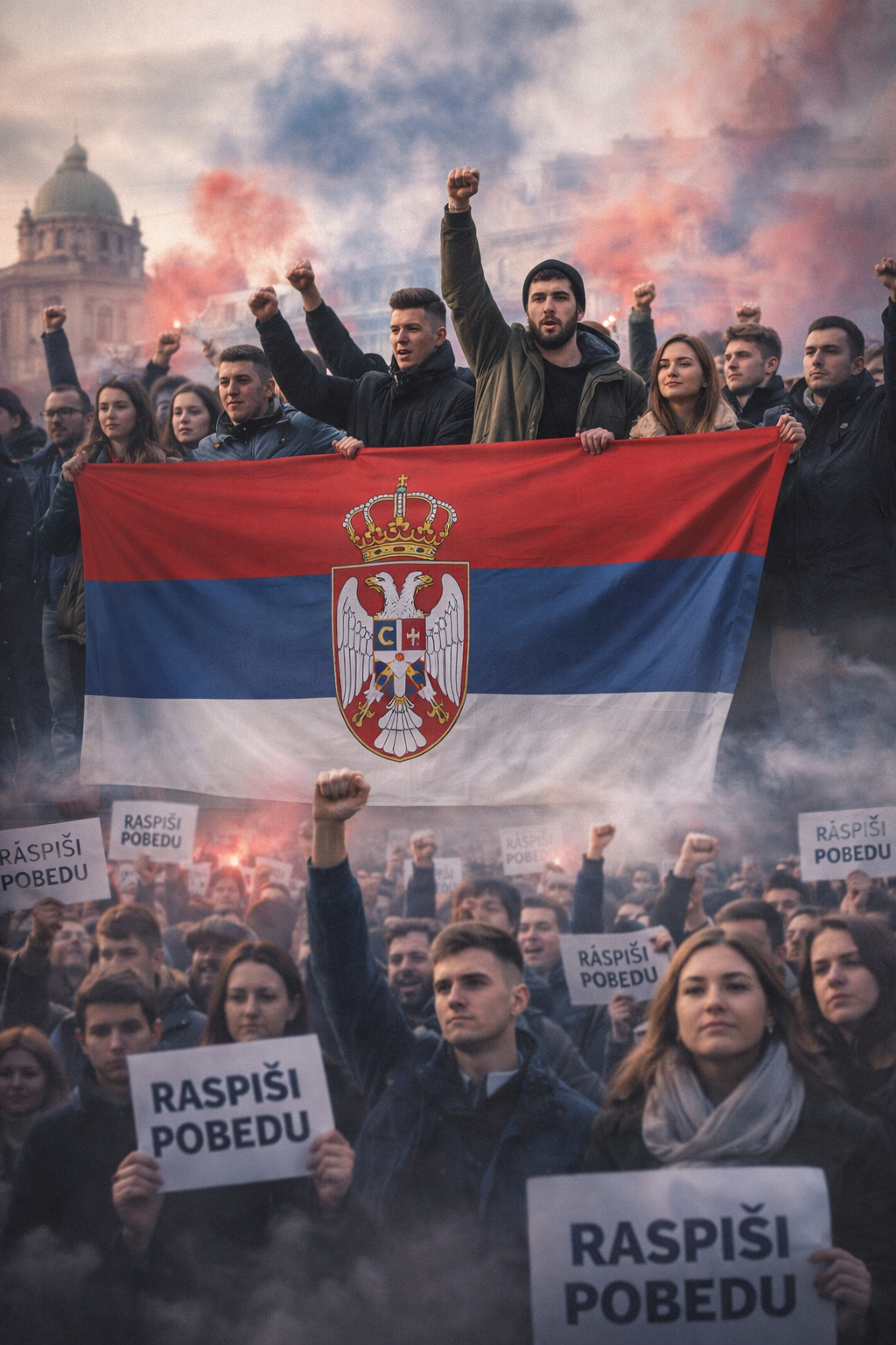 Studenti sa srpskom zastavom i porukom Raspiši pobedu tokom političke akcije u Beogradu